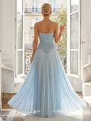 A Line Strapless Sleeveless Chiffon Long Evening Dresses