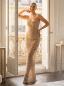 Sequin Mermaid Sheath Spaghetti Straps Long Evening Dresses