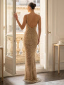 Sequin Mermaid Sheath Spaghetti Straps Long Evening Dresses