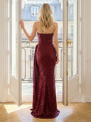 A Line Strapless Sleeveless Sequin Long Evening Dresses with Pleated