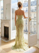 Mermaid Lace Strapless Long Evening Dresses with Slit