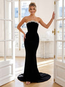 Satin Mermaid Strapless Long Evening Dresses