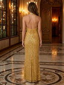 Sequin Mermaid Halter Long Evening Dresses