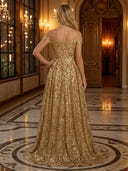 Sequin A Line Off Shoulder Long Evening Dresses