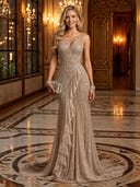 Sparkly Sequin Mermaid One Shoulder Long Evening Dresses with Ruffles