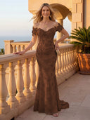 Mermaid Off the Shoulder Long Evening Dresses with Flower