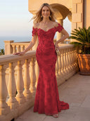 Mermaid Off the Shoulder Long Evening Dresses with Flower