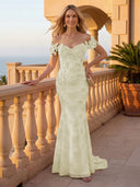 Mermaid Off the Shoulder Long Evening Dresses with Flower