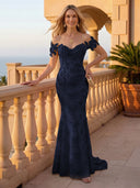 Mermaid Off the Shoulder Long Evening Dresses with Flower