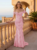 Mermaid Off the Shoulder Long Evening Dresses with Flower