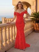 Mermaid Off the Shoulder Long Evening Dresses with Flower