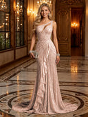 Sparkly Sequin Mermaid One Shoulder Long Evening Dresses with Ruffles