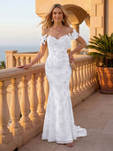Mermaid Off the Shoulder Long Evening Dresses with Flower