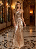 Sparkly Sequin Mermaid One Shoulder Long Evening Dresses