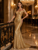 Sequin Mermaid Off Shoulder Long Evening Dresses with Corset
