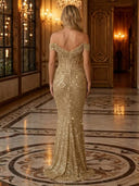 Glitter Sequin Mermaid Off Shoulder Long Evening Dresses with Corest