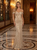 Glitter Sequin Mermaid Off Shoulder Long Evening Dresses