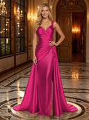Satin Mermaid V Neck Spaghetti Straps Long Evening Dresses