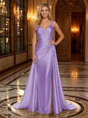 Satin Mermaid V Neck Spaghetti Straps Long Evening Dresses