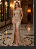 Sparkly Sequin Mermaid One Shoulder Long Evening Dresses with Slit