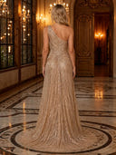 Sparkly Sequin Mermaid One Shoulder Long Evening Dresses with Slit