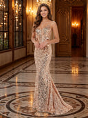 Sequin Mermaid V Neck Spaghetti Straps Long Evening Dresses