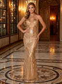 Sequin Mermaid Halter Long Evening Dresses