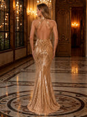 Sequin Mermaid Halter Long Evening Dresses