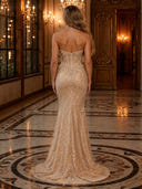 Sparkly Sequin Mermaid Strapless Long Evening Dresses with Corset