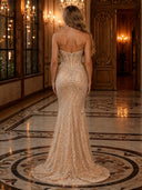 Sparkly Sequin Mermaid Strapless Long Evening Dresses with Corset
