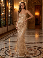 Sparkly Sequin Mermaid Sweetheart Strapless Long Evening Dresses