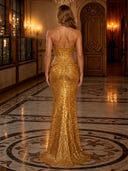 Glitter Sequin Mermaid Strapless Long Evening Dresses