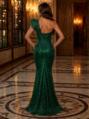 Sparkly Sequin Mermaid One Shoulder Long Evening Dresses