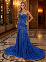 Sparkly Sequin Mermaid Strapless Long Evening Dresses