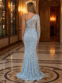 Glitter Sequin Mermaid One Shoulder Long Evening Dresses