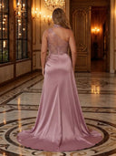 Satin Mermaid One Shoulder Long Evening Dresses with Slit