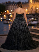 Glitter Tulle A Line Strapless Long Evening Dresses with Corest