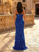 Glitter Sequin Mermaid Strapless Long Evening Dresses with Slit