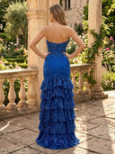 Sparkly Sequin Mermaid Sleeveless Long Evening Dresses with Tiered