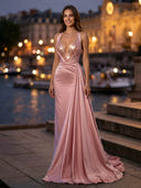 Satin Mermaid Spaghetti Straps Long Evening Dresses with Sequin