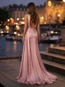Satin Mermaid Spaghetti Straps Long Evening Dresses with Sequin