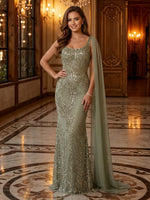 Glitter Sequin Mermaid Spaghetti Straps Long Evening Dresses