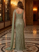 Glitter Sequin Mermaid Spaghetti Straps Long Evening Dresses