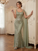 Glitter Sequin Mermaid Spaghetti Straps Long Evening Dresses