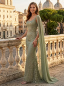 Glitter Sequin Mermaid Spaghetti Straps Long Evening Dresses