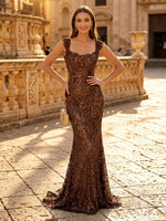 Sparkly Sequin Mermaid Spaghetti Straps Long Evening Dresses