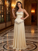 Satin A Line Sweetheart Strapless Long Evening Dresses