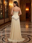 Satin A Line Sweetheart Strapless Long Evening Dresses