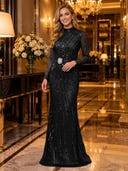 Sparkly Sequin Mermaid Long Sleeves Long Evening Dresses