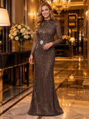Sparkly Sequin Mermaid Long Sleeves Long Evening Dresses